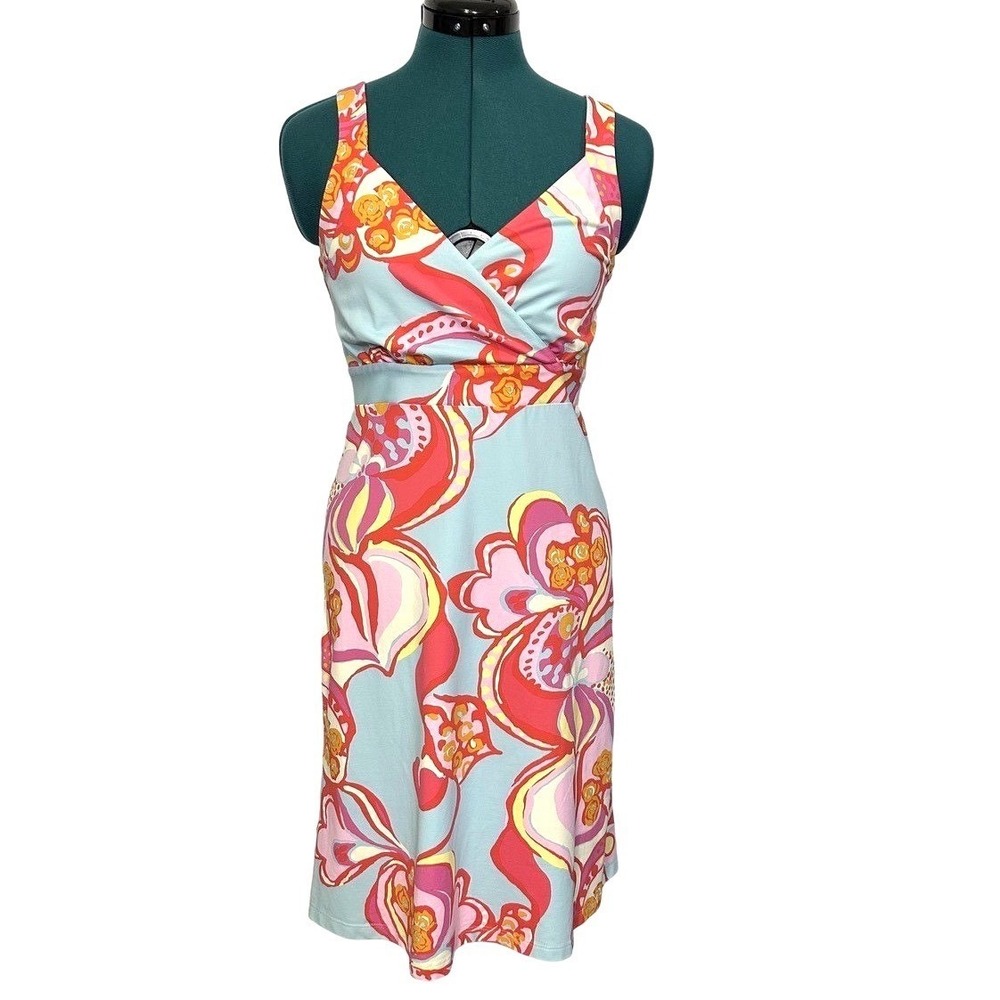 J. McLaughlin Sleeveless Wrap Dress Sz Small Vibrant Floral Lightweight‎ Stretch